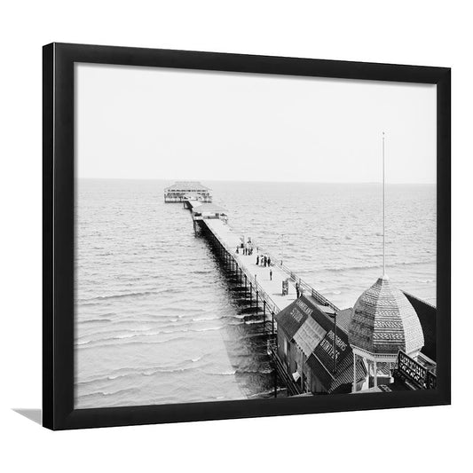 Old Orchard Beach Pier Black and White Art Ocean Photography Coastal Wall Art, Framed Art Print Wall Decor