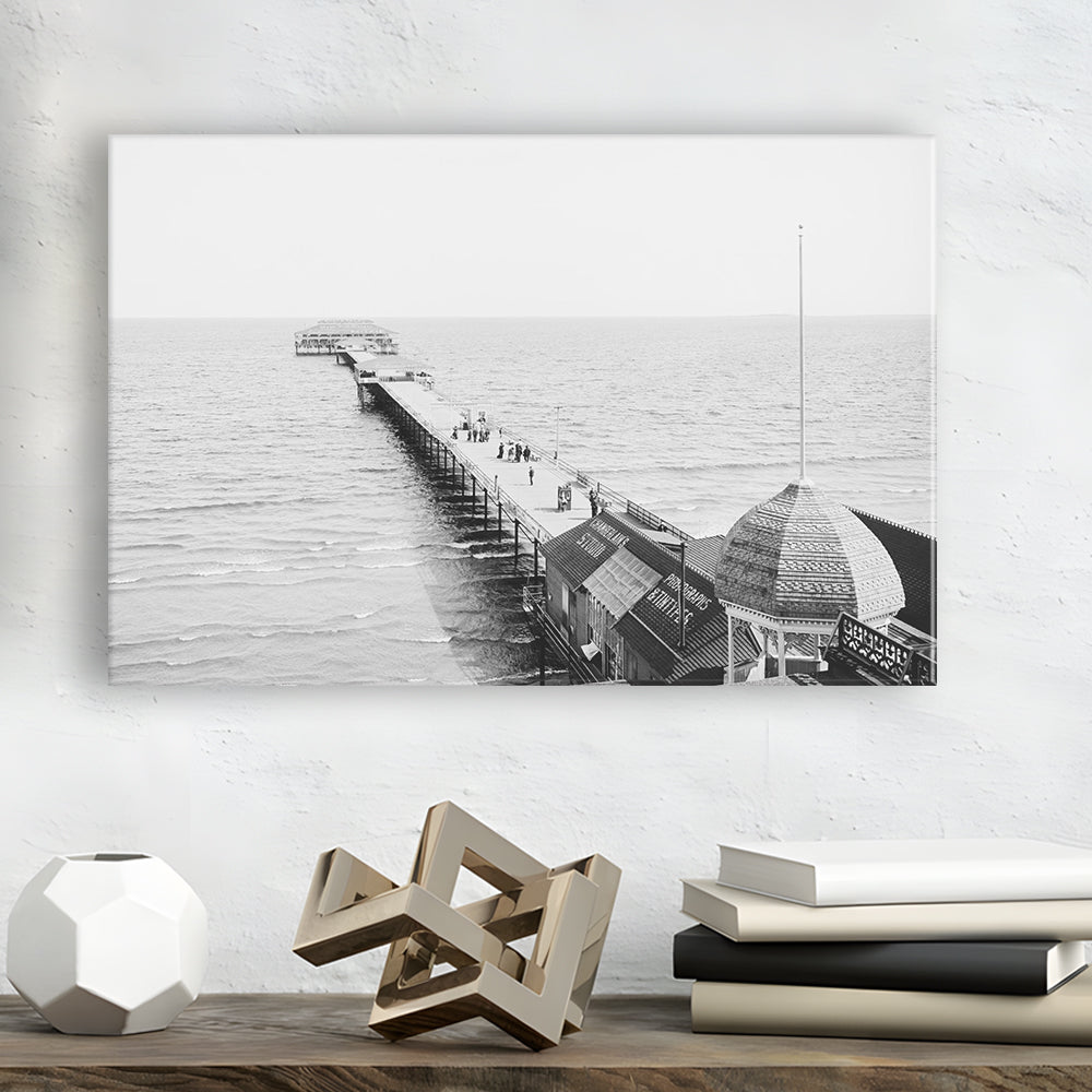 Old Orchard Beach Pier Black and White Art Ocean Photography Coastal Wall Art, Canvas Print Wall Art Decor