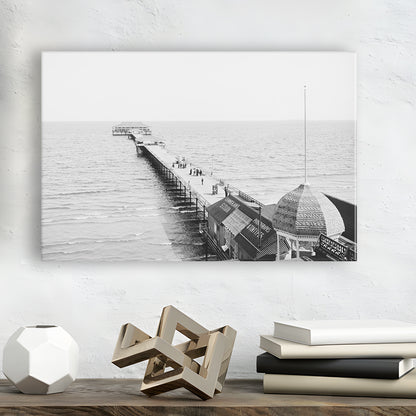 Old Orchard Beach Pier Black and White Art Ocean Photography Coastal Wall Art, Canvas Print Wall Art Decor