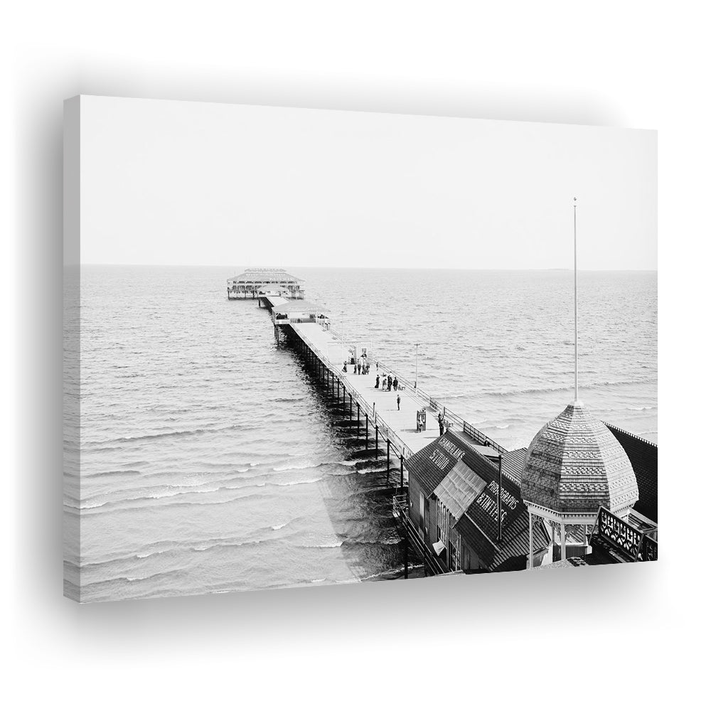 Old Orchard Beach Pier Black and White Art Ocean Photography Coastal Wall Art, Canvas Print Wall Art Decor