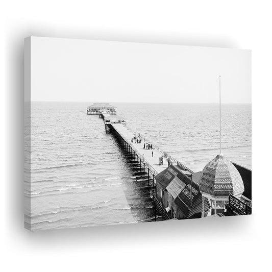 Old Orchard Beach Pier Black and White Art Ocean Photography Coastal Wall Art, Canvas Print Wall Art Decor