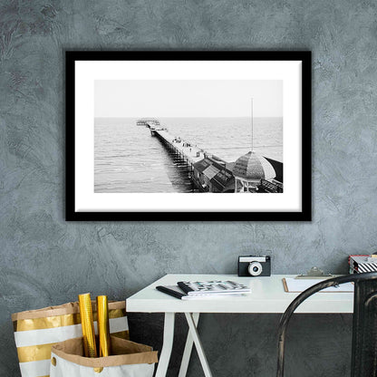 Old Orchard Beach Pier Black and White Art Ocean Photography Coastal Wall Art, Framed Art Print White Border Wall Decor