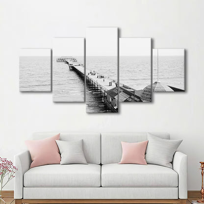 Old Orchard Beach Pier Black and White Art Ocean Photography Coastal Wall Art, Mixed 5 Pieces Canvas Print