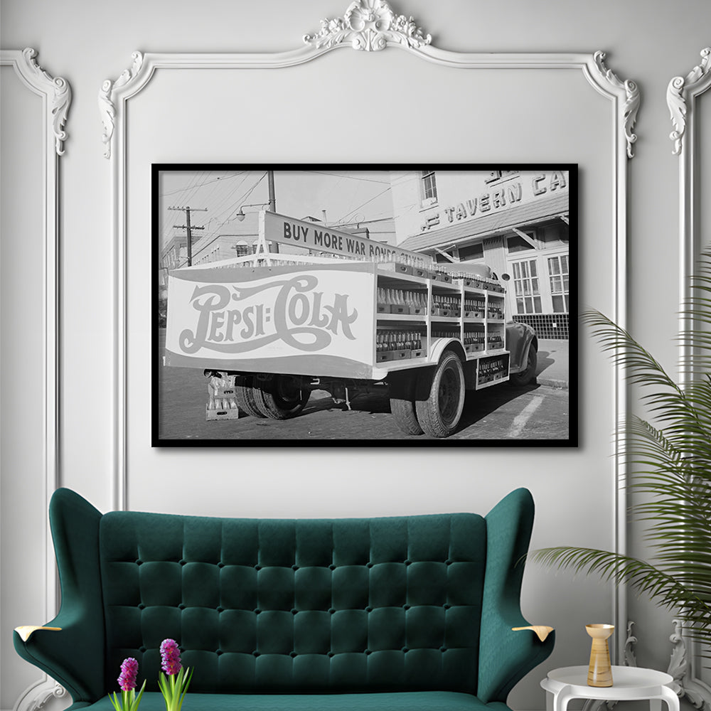 Old Pepsi Cola Truck Black and White Art, Framed Art Print Wall Decor