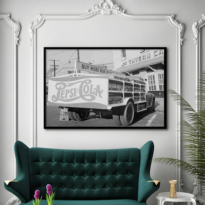Old Pepsi Cola Truck Black and White Art, Framed Art Print Wall Decor