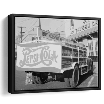 Old Pepsi Cola Truck Black and White Art, Floating Framed Canvas Print