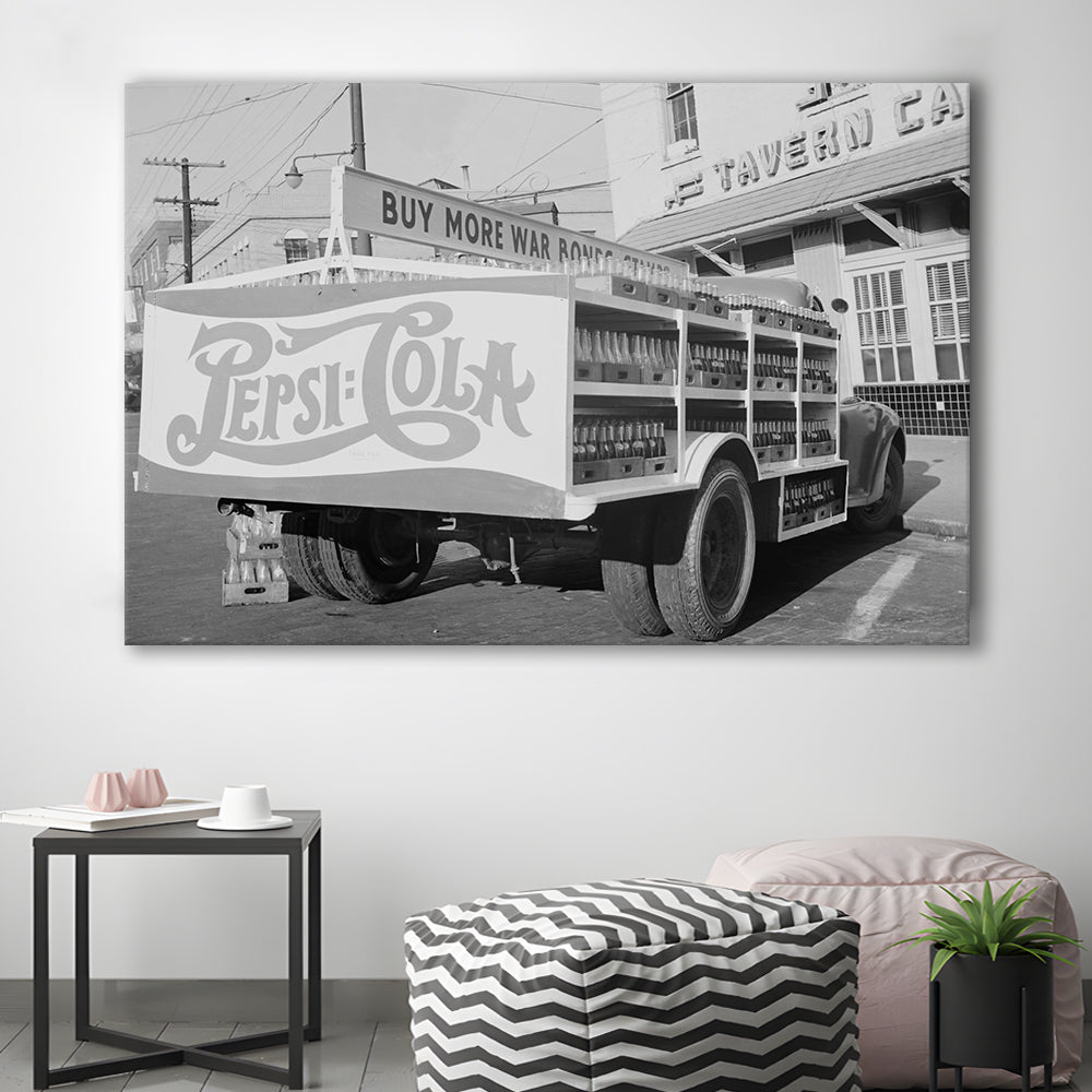 Old Pepsi Cola Truck Black and White Art, Canvas Print Wall Art Decor