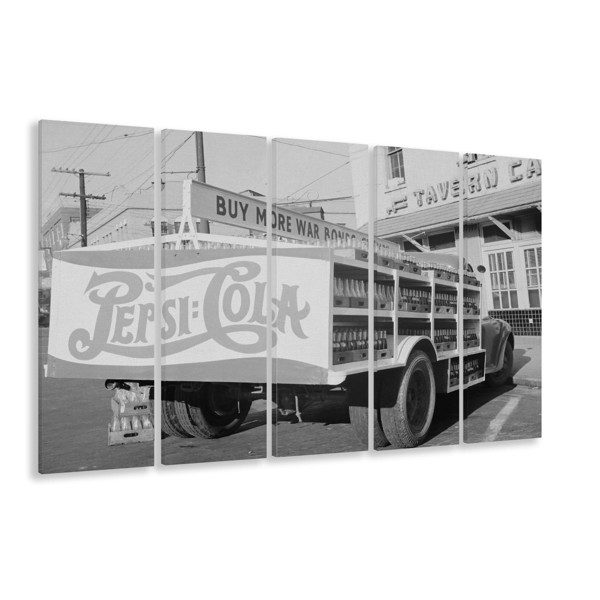 Old Pepsi Cola Truck Black and White Art, 5 Pieces Large Canvas Print