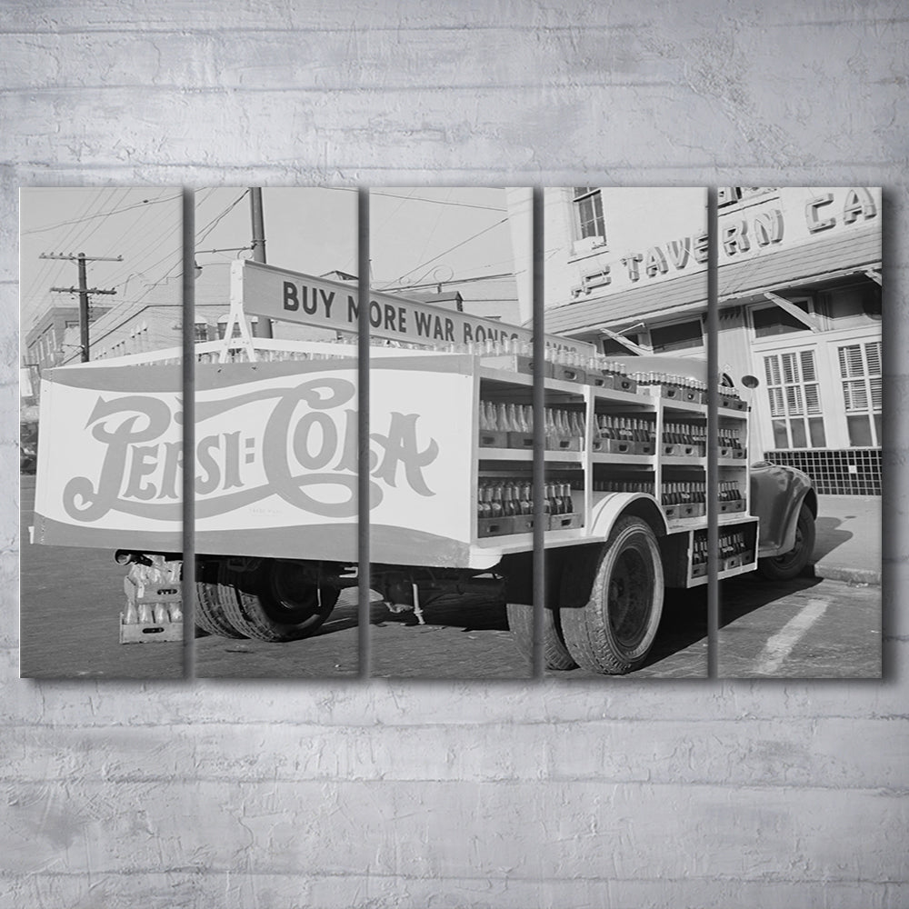 Old Pepsi Cola Truck Black and White Art, 5 Pieces Large Canvas Print