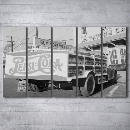 Old Pepsi Cola Truck Black and White Art, 5 Pieces Large Canvas Print