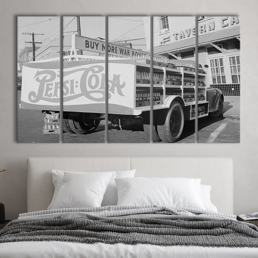 Old Pepsi Cola Truck Black and White Art, 5 Pieces Large Canvas Print