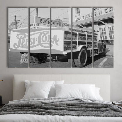 Old Pepsi Cola Truck Black and White Art, 5 Pieces Large Canvas Print