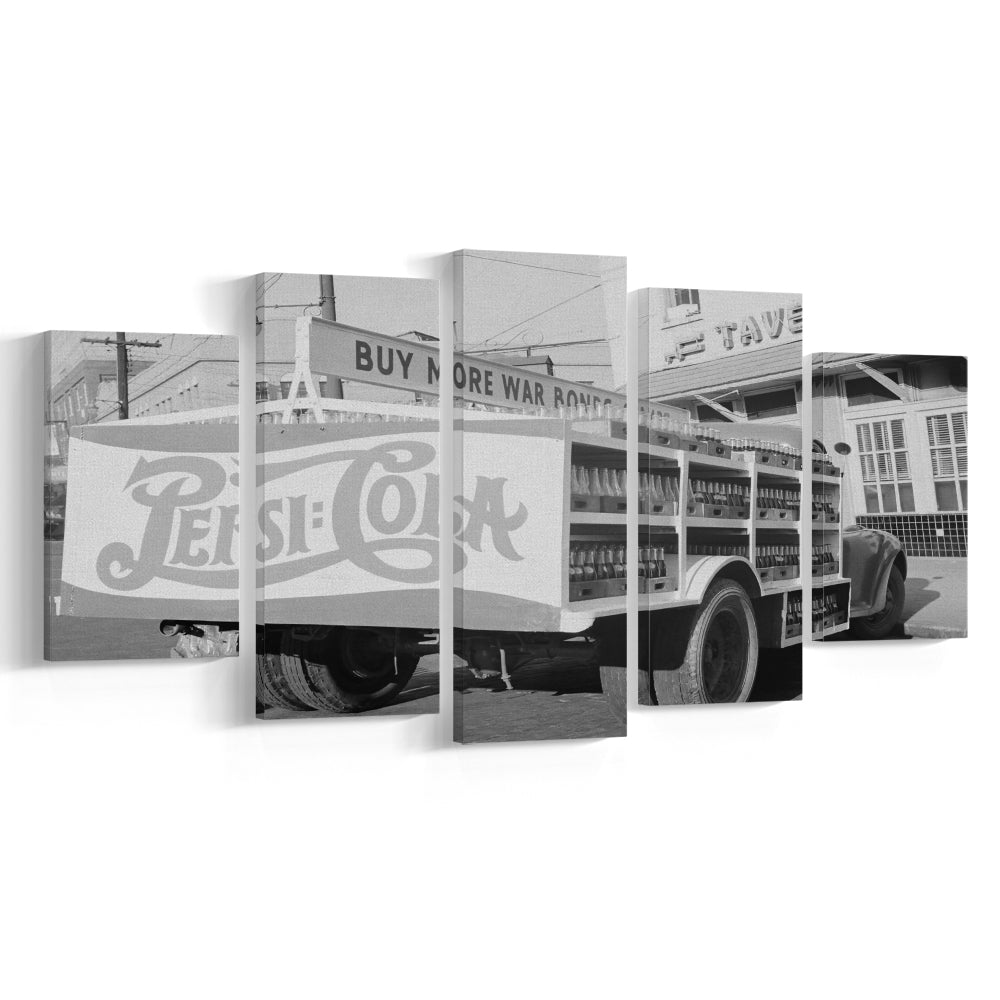Old Pepsi Cola Truck Black and White Art, Mixed 5 Pieces Canvas Print