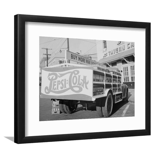 Old Pepsi Cola Truck Black and White Art, Framed Art Print White Border Wall Decor