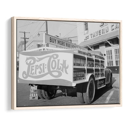 Old Pepsi Cola Truck Black and White Art, Floating Framed Canvas Print