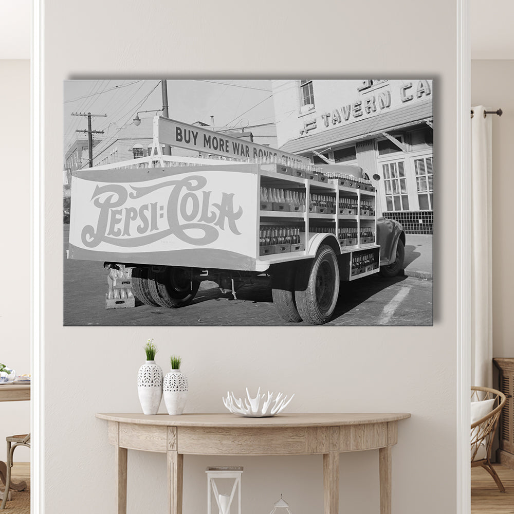 Old Pepsi Cola Truck Black and White Art, Canvas Print Wall Art Decor