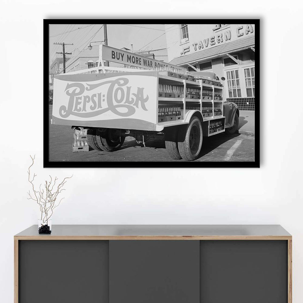 Old Pepsi Cola Truck Black and White Art, Framed Art Print Wall Decor