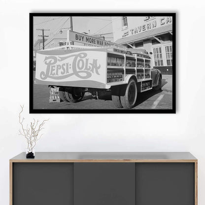 Old Pepsi Cola Truck Black and White Art, Framed Art Print Wall Decor