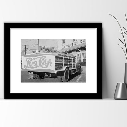 Old Pepsi Cola Truck Black and White Art, Framed Art Print White Border Wall Decor