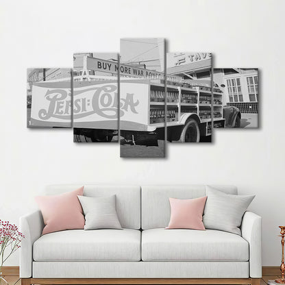 Old Pepsi Cola Truck Black and White Art, Mixed 5 Pieces Canvas Print