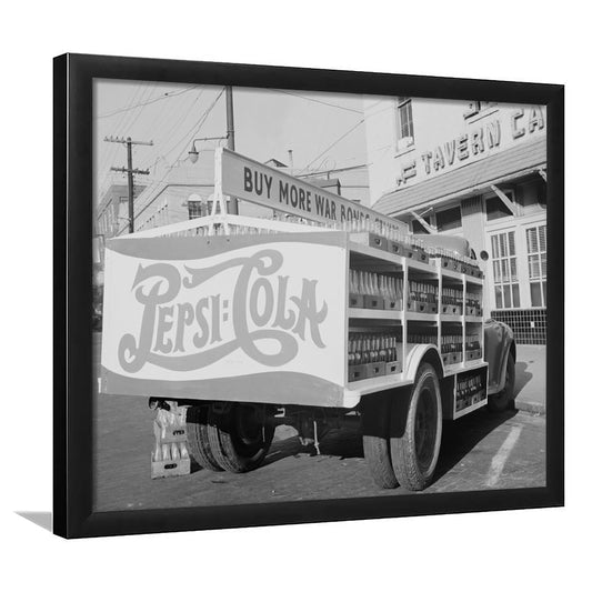 Old Pepsi Cola Truck Black and White Art, Framed Art Print Wall Decor