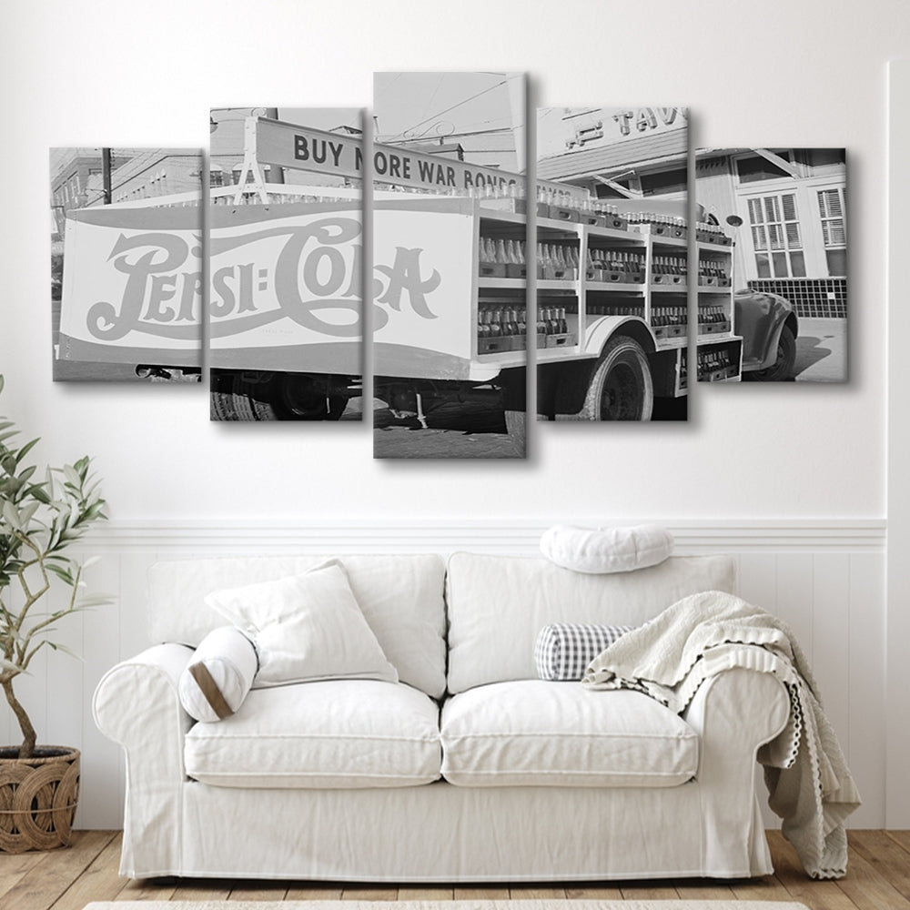 Old Pepsi Cola Truck Black and White Art, Mixed 5 Pieces Canvas Print