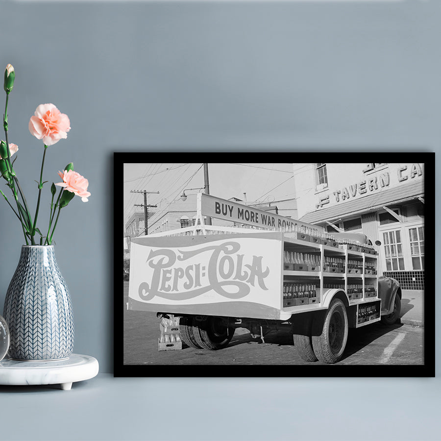 Old Pepsi Cola Truck Black and White Art, Framed Art Print Wall Decor
