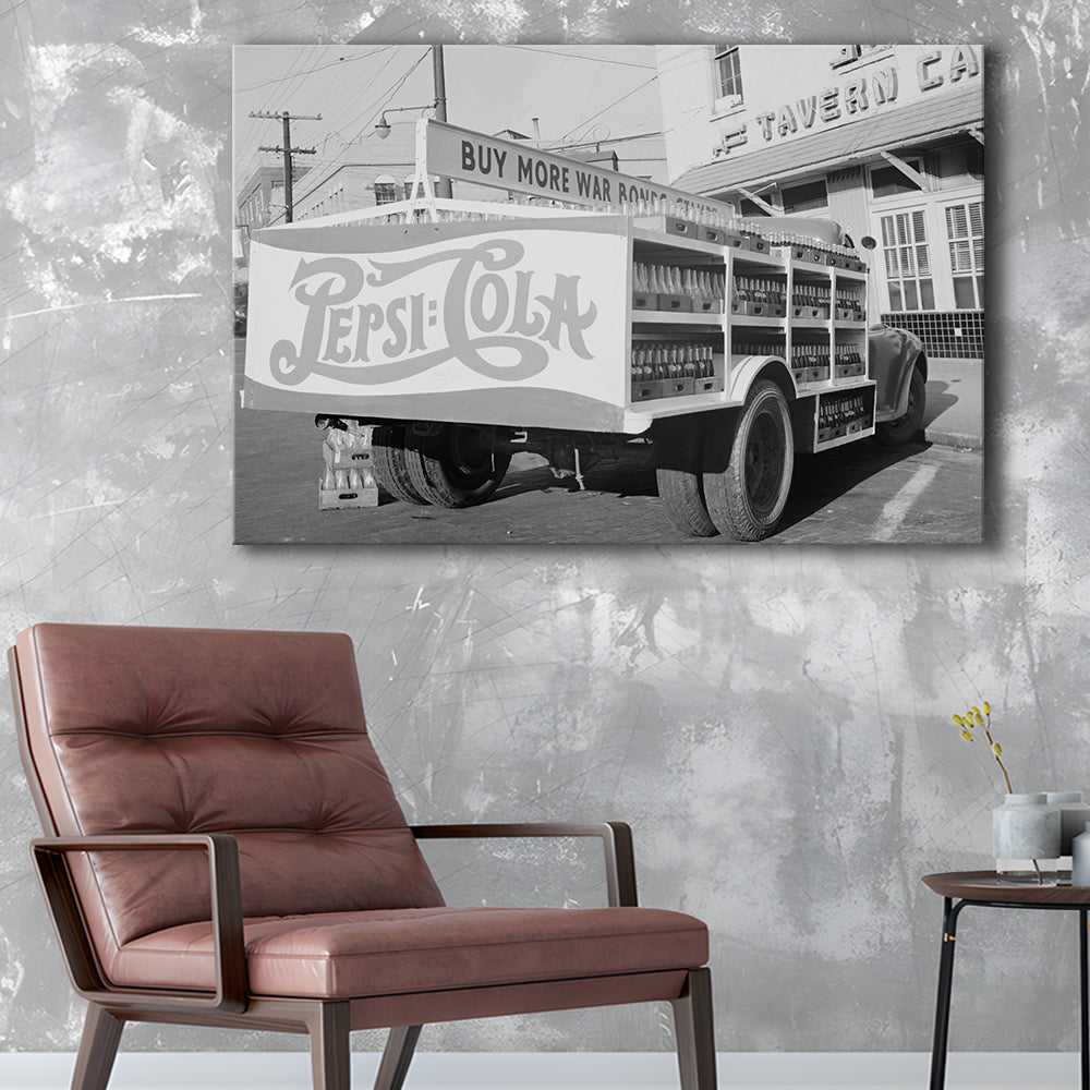 Old Pepsi Cola Truck Black and White Art, Canvas Print Wall Art Decor