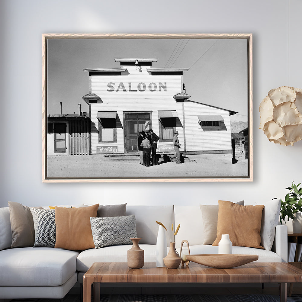 Old Saloon in Nevada Black and White Art Vintage Bar Prints, Floating Framed Canvas Print