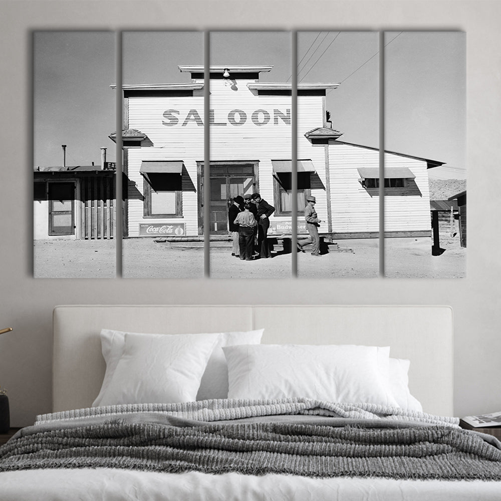 Old Saloon in Nevada Black and White Art Vintage Bar Prints, 5 Pieces Large Canvas Print
