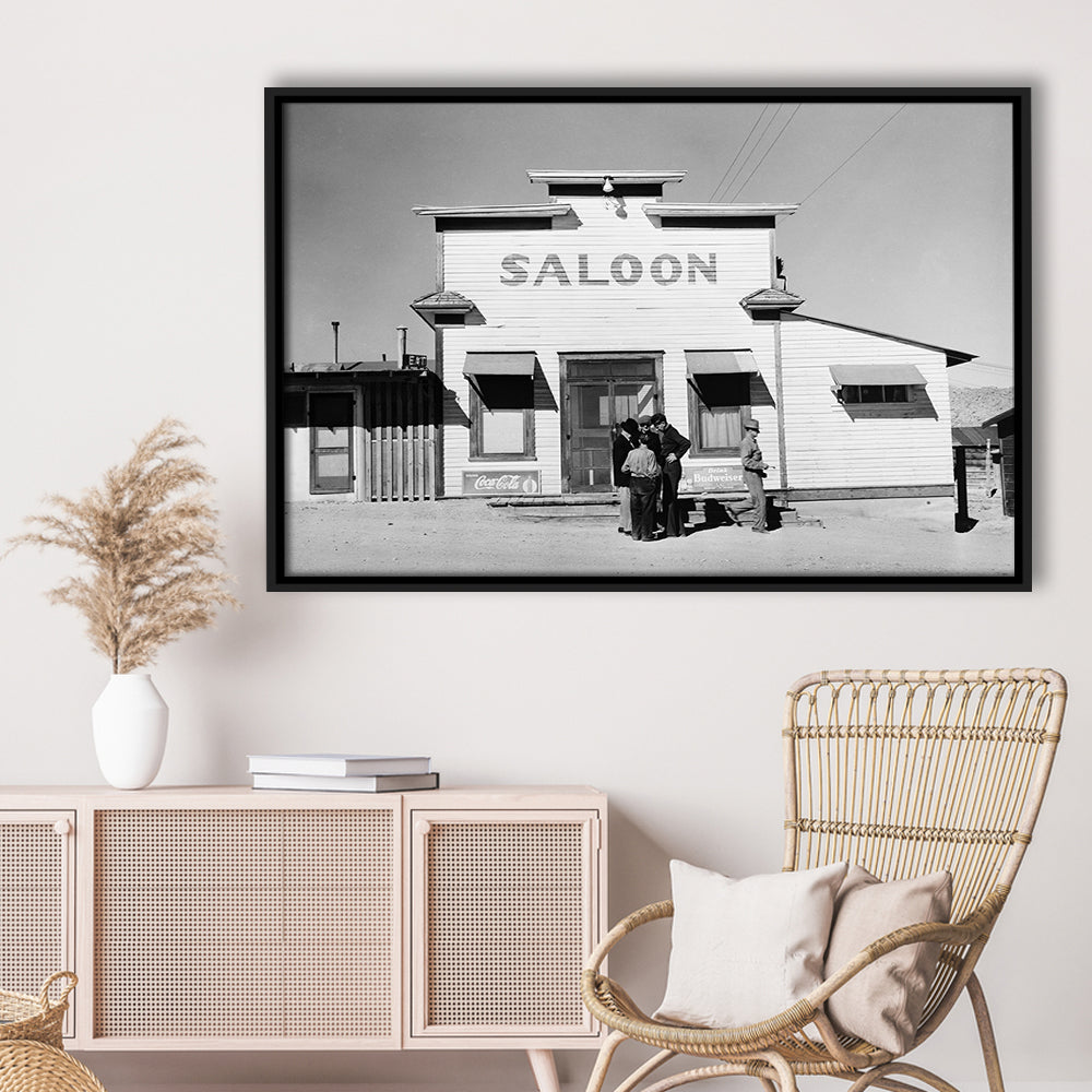 Old Saloon in Nevada Black and White Art Vintage Bar Prints, Floating Framed Canvas Print