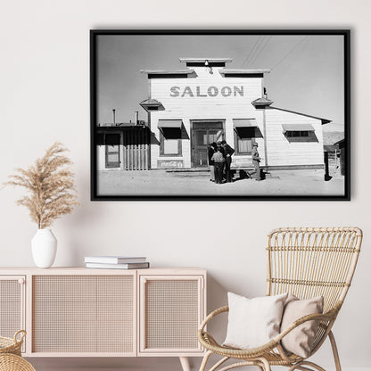 Old Saloon in Nevada Black and White Art Vintage Bar Prints, Floating Framed Canvas Print