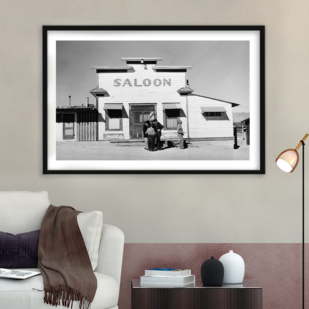 Old Saloon in Nevada Black and White Art Vintage Bar Prints, Framed Art Print White Border Wall Decor