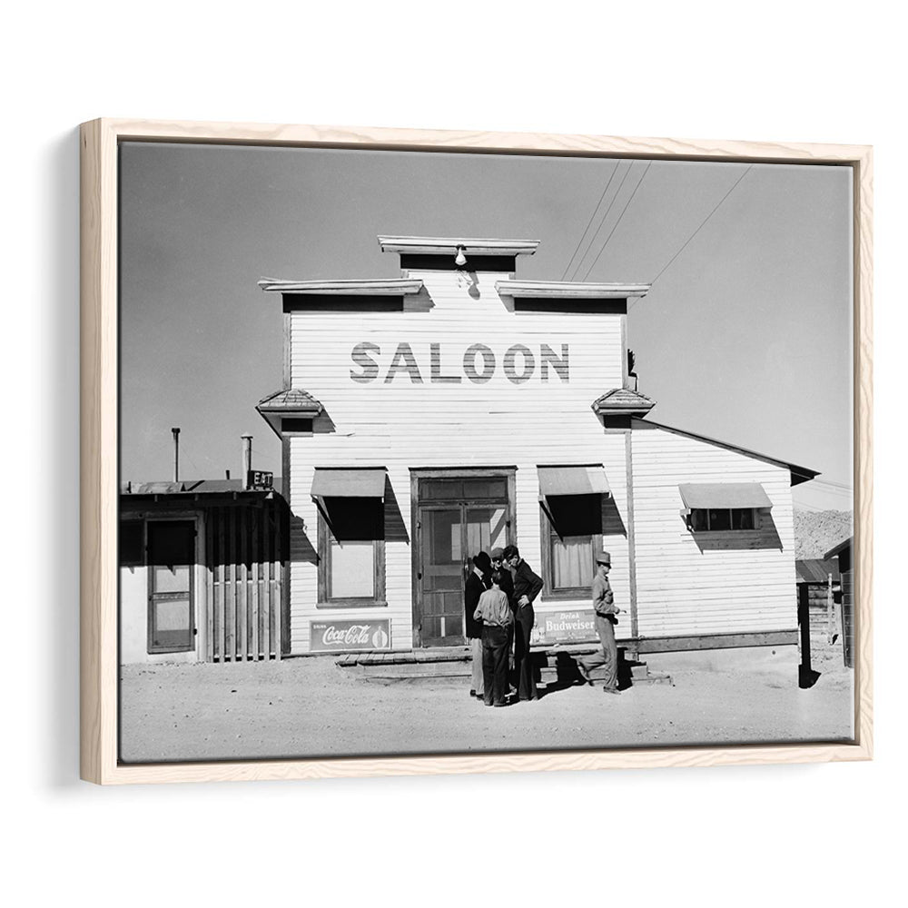 Old Saloon in Nevada Black and White Art Vintage Bar Prints, Floating Framed Canvas Print
