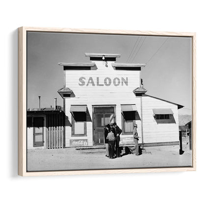 Old Saloon in Nevada Black and White Art Vintage Bar Prints, Floating Framed Canvas Print