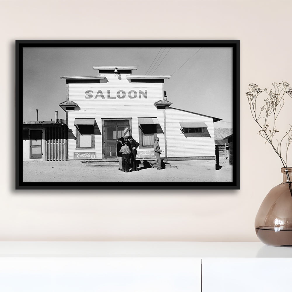 Old Saloon in Nevada Black and White Art Vintage Bar Prints, Floating Framed Canvas Print