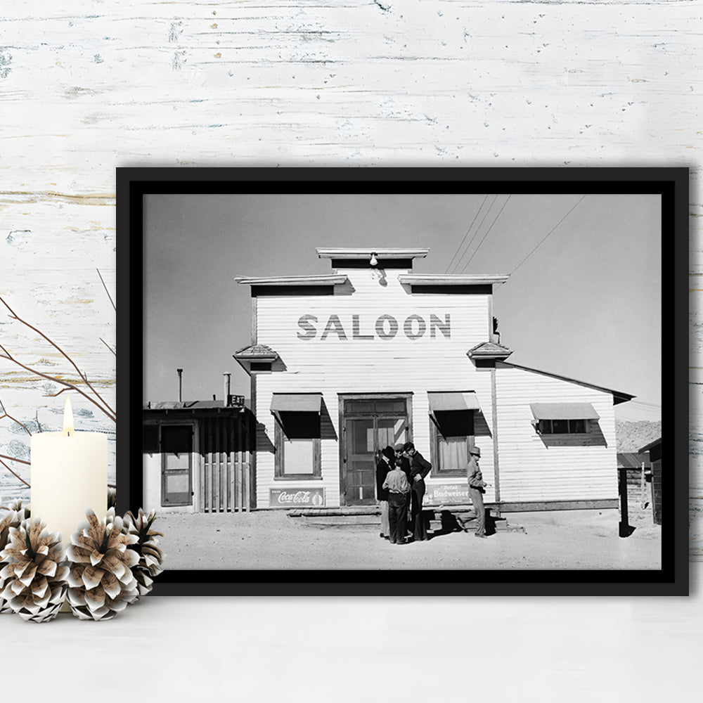 Old Saloon in Nevada Black and White Art Vintage Bar Prints, Floating Framed Canvas Print