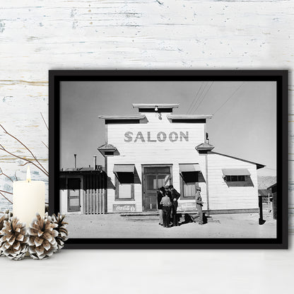 Old Saloon in Nevada Black and White Art Vintage Bar Prints, Floating Framed Canvas Print