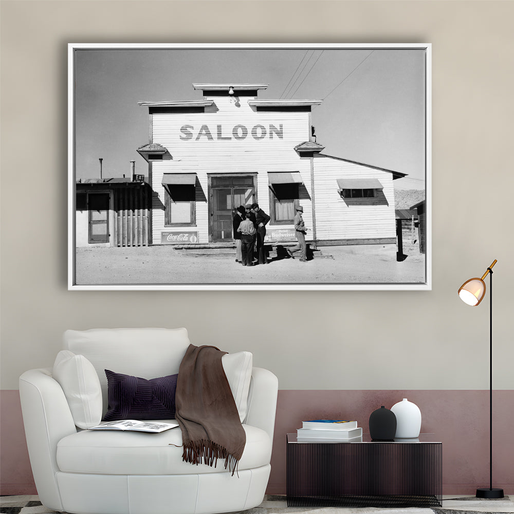 Old Saloon in Nevada Black and White Art Vintage Bar Prints, Floating Framed Canvas Print