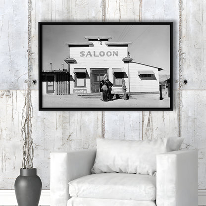 Old Saloon in Nevada Black and White Art Vintage Bar Prints, Floating Framed Canvas Print