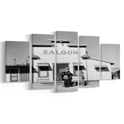 Old Saloon in Nevada Black and White Art Vintage Bar Prints, Mixed 5 Pieces Canvas Print
