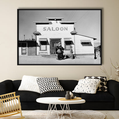 Old Saloon in Nevada Black and White Art Vintage Bar Prints, Floating Framed Canvas Print