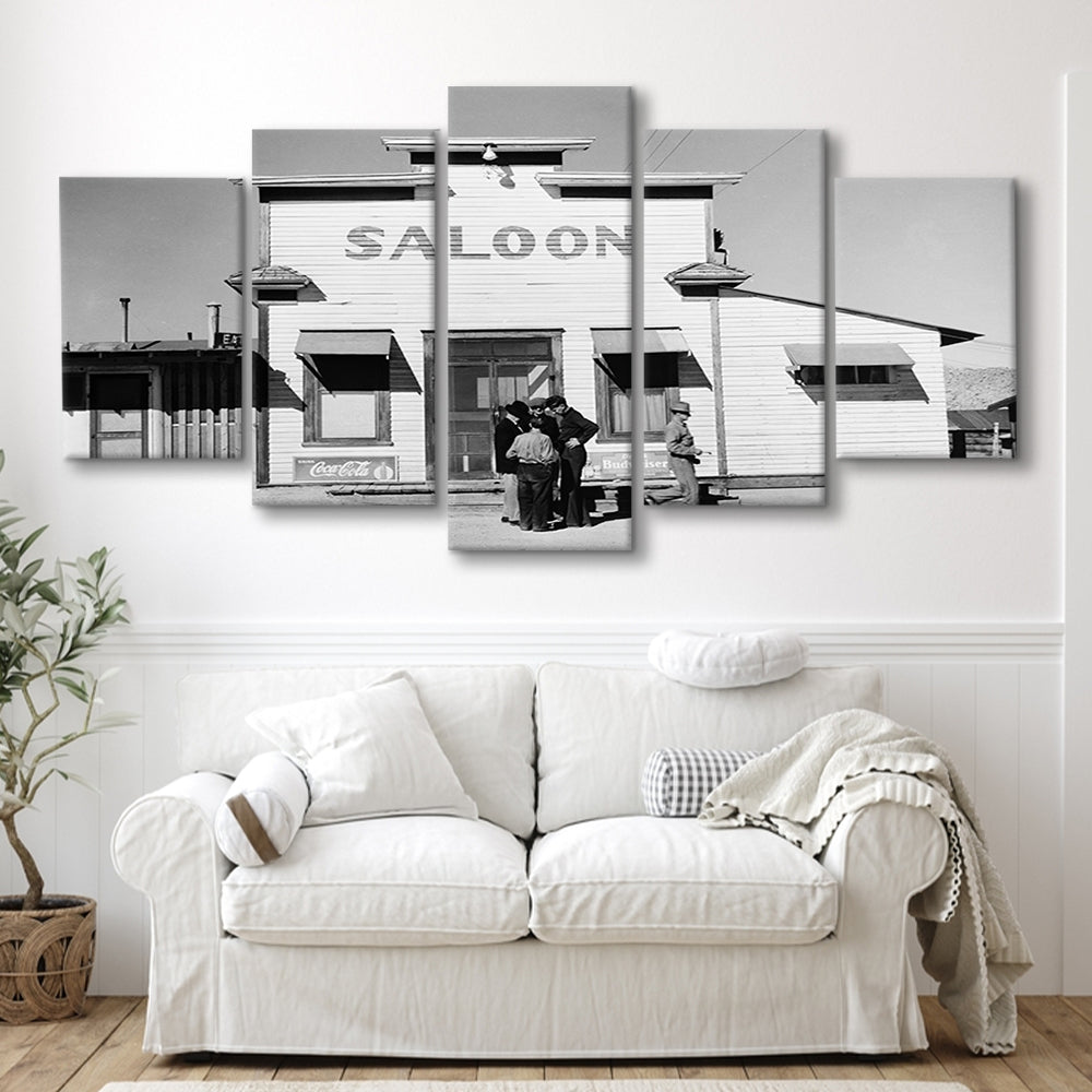 Old Saloon in Nevada Black and White Art Vintage Bar Prints, Mixed 5 Pieces Canvas Print