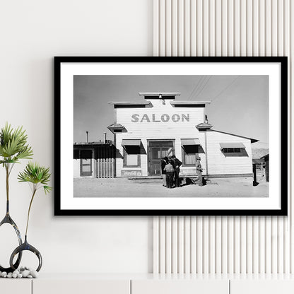 Old Saloon in Nevada Black and White Art Vintage Bar Prints, Framed Art Print White Border Wall Decor