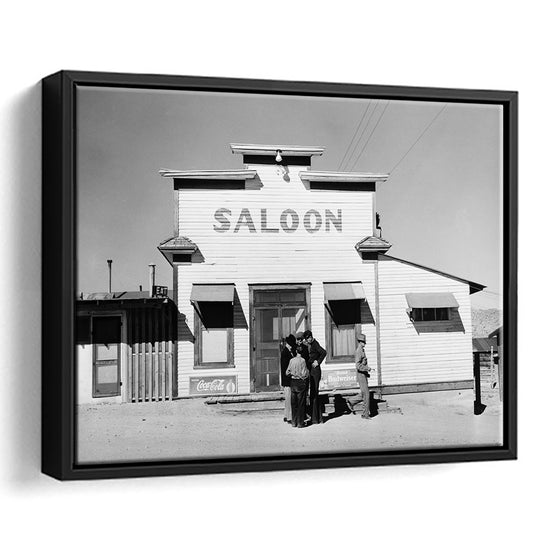 Old Saloon in Nevada Black and White Art Vintage Bar Prints, Floating Framed Canvas Print