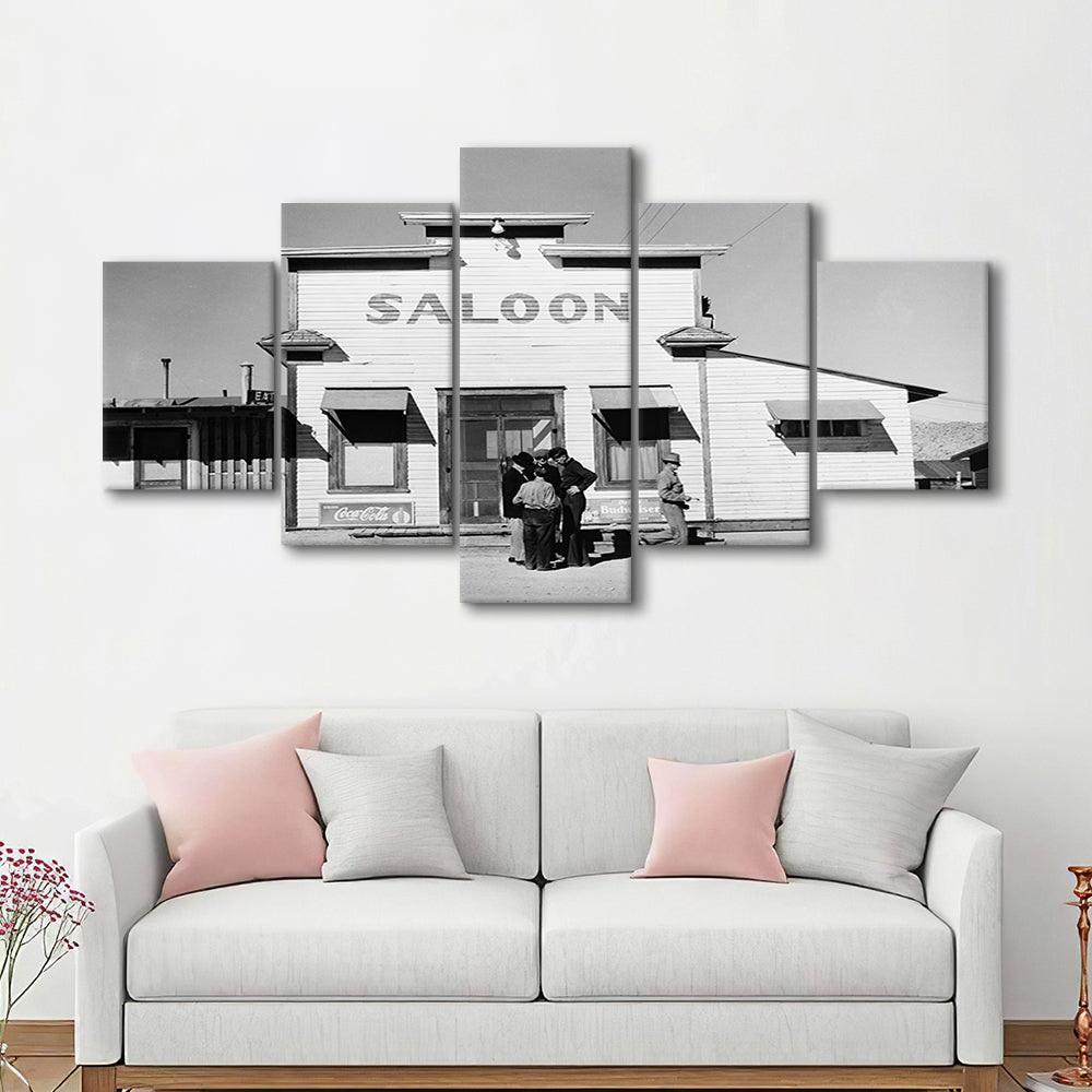 Old Saloon in Nevada Black and White Art Vintage Bar Prints, Mixed 5 Pieces Canvas Print