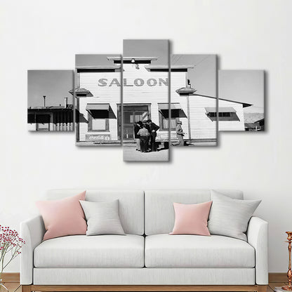Old Saloon in Nevada Black and White Art Vintage Bar Prints, Mixed 5 Pieces Canvas Print