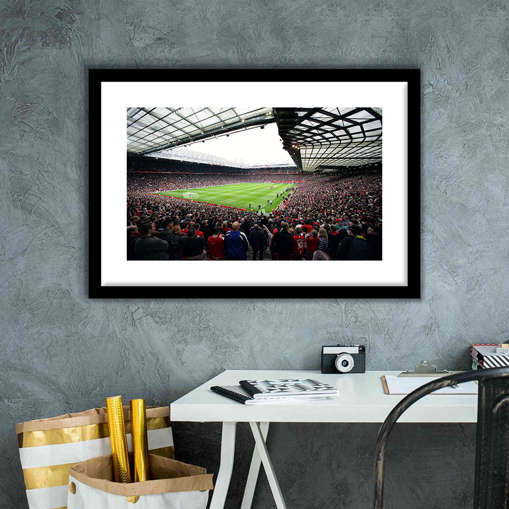Old Trafford Full House Stadium, Stadium Canvas, Sport Art, Gift for him, White Border Framed Art Print Wall Decor