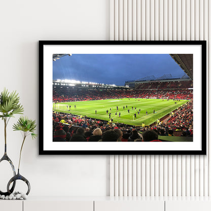 Old Trafford Game, Stadium Canvas, Sport Art, Gift for him, White Border Framed Art Print Wall Decor