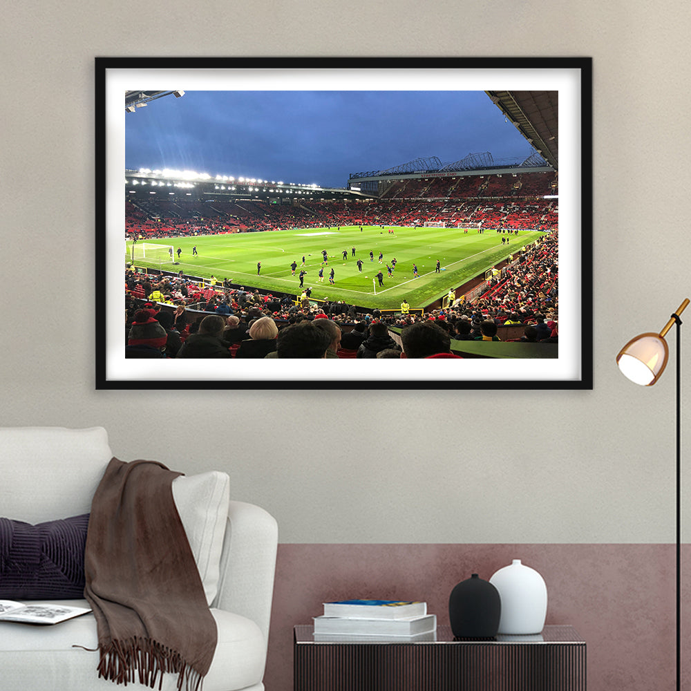 Old Trafford Game, Stadium Canvas, Sport Art, Gift for him, White Border Framed Art Print Wall Decor